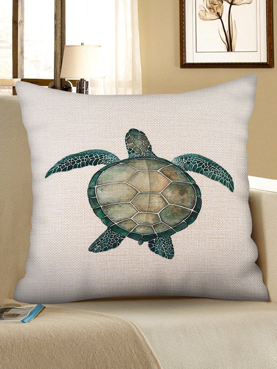 Turtle Print Decorative Linen Pillowcase