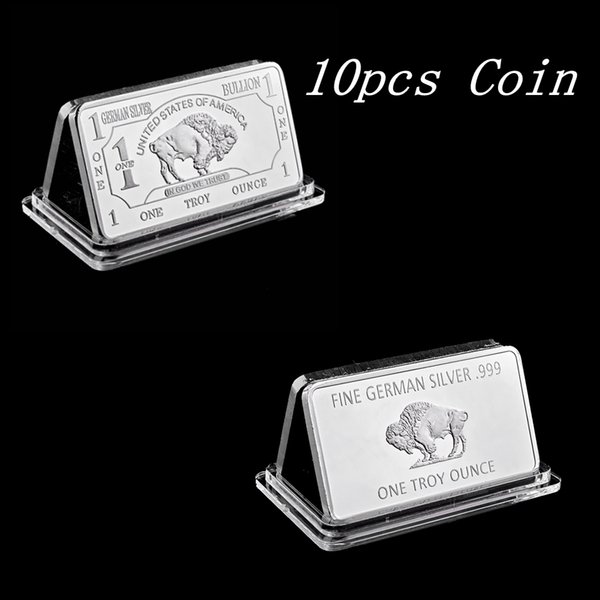 10PCS Magnetic German Mint 1 Troy Ounce Buffalo American Craft Souvenir Silver Medallion Bar Copy Coins In God We Trust Silver Bulion