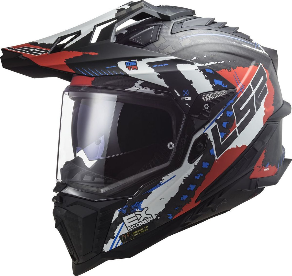 LS2 MX701 Explorer C Extend Carbon Motocross Helmet, black-red, Size S, black-red, Size S
