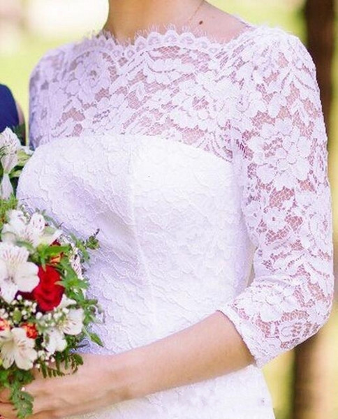 New Simple 2021 Full Lace Jewel Short Wedding Es Long Sleeve Custom Made Bridal Gowns YJUQ