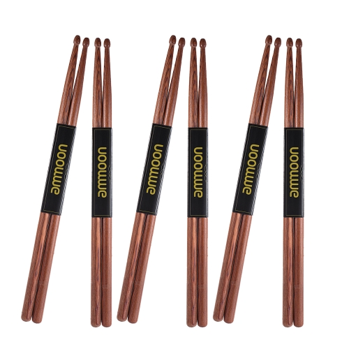 ammoon 6 Pair of 7A Wooden Drumsticks Drum Sticks Mahogany Wood Drum Set Accessories