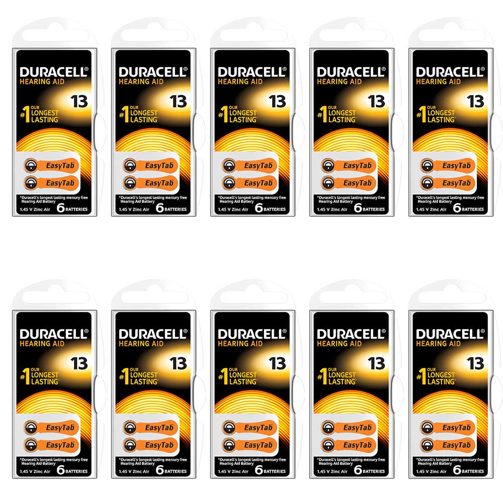 Duracell Activair Size 13 (Orange tab) Hearing Aid Battery (10 packs of six cells)