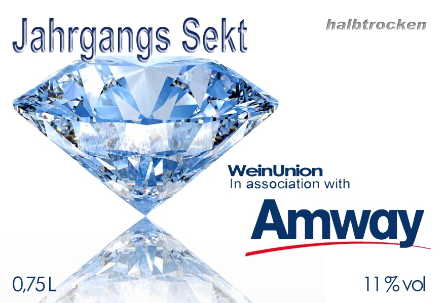 Amway Edition Jahrgangssekt halbtrocken 0,75 l mit Diamantenabbildung und Amway Logo Sekt
