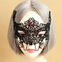 Máscara de la mascarada de la reina Negro Encaje de Halloween con la piedra preciosa roja