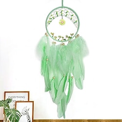 Green Daisy Dream Catcher Handmade Gift Green Feather Hook Flower Wind Chime Ornament Wall Hanging Decor, 16x55cm/6.3''x21.65'' Lightinthebox