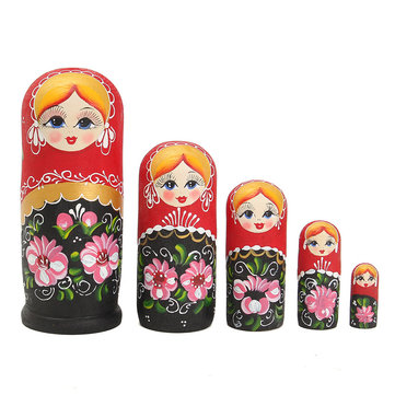 5pcs Wooden Russian Hand Painted Nesting Dolls Babushka Matryoshka Gift
