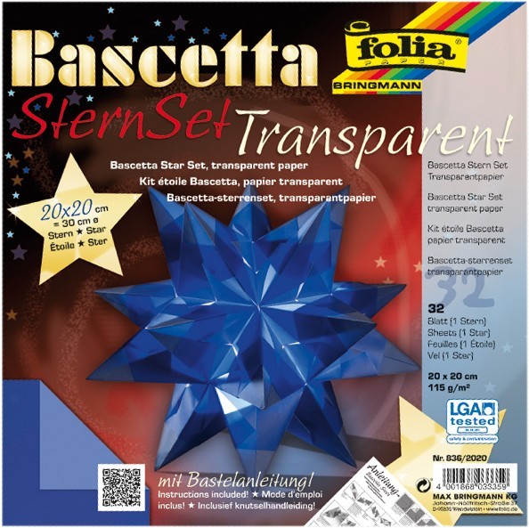 Bascetta Stern Set, transparent, 20x20cm, 32 Blatt, blau