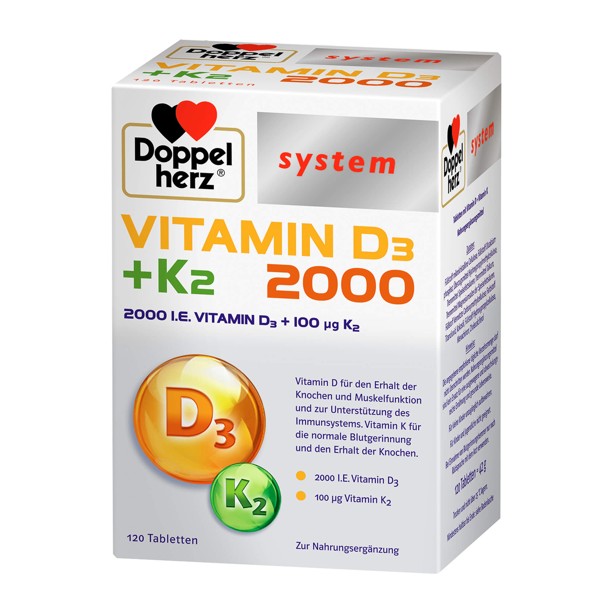 Doppelherz system Vitamin D3 2000 + K2 Tabletten