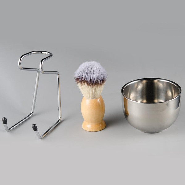 men's shaving brush set badger hair wood handle stainless steel foam bowl barber men facial beard cleaning shave tool hha1184