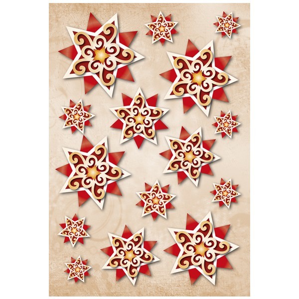 3-D Stickerbogen, Weihnachten/Sterne, 12,5 x 18,5 cm