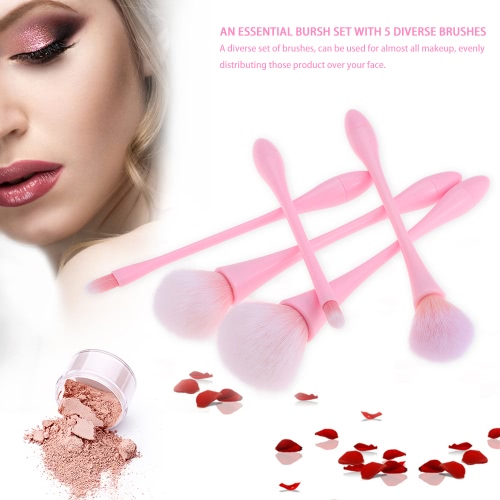 5Pcs pinceau de maquillage professionnel brosse cosmétiques Set Kit Concealer Foundation Fard à Paupières Poudre Blush Brush fibre outil de beauté en or rose Poignée douce couleur