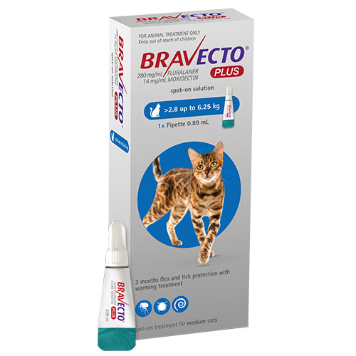 Bravecto Plus For Medium Cats 250 Mg (6.2 To 13.75 Lbs) Blue 1 Doses