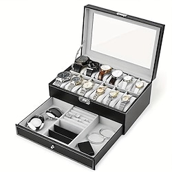 Boîte de rangement de montre, boîte de rangement en cuir double couche, boîte de rangement de bijoux résistante à l'usure avec 12 fentes pour hommes et femmes Lightinthebox