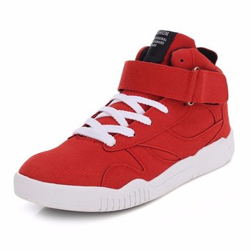 Red High Top Hook Loop Lace Up Pure Color Running Sport Shoes