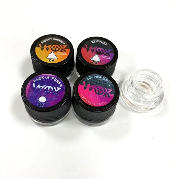 Wox Wax Jar 5ml clear Glass Can with Child Resistant Lid for Dry Herb Wax Thick Oil Concentrate DHL Free