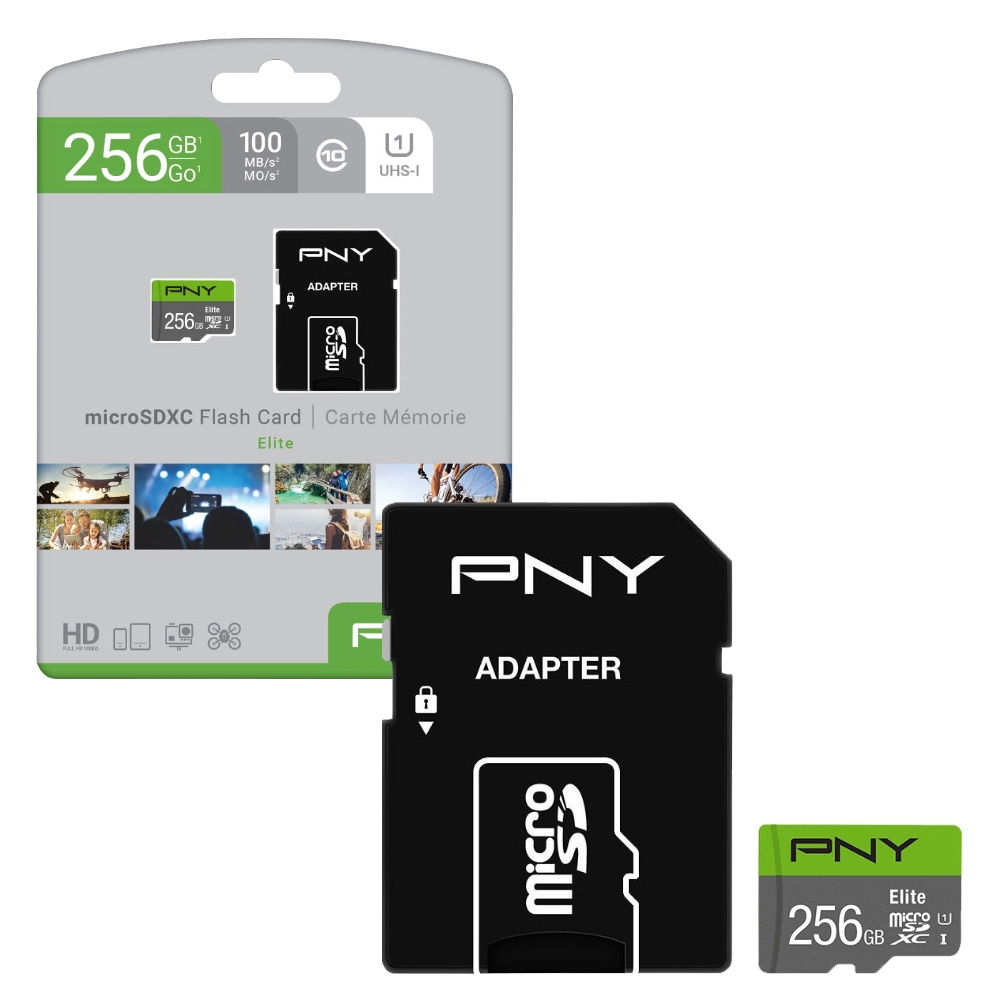 PNY Elite Micro SD SDXC Memory Card Class10 100MB/s UHS-1 U1 with SD Adapter - 256GB
