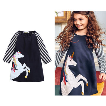 Horse Striped Girl Long Sleeve Dress