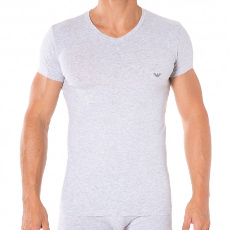 Emporio Armani V-Neck Stretch Cotton T-Shirt - Grey S