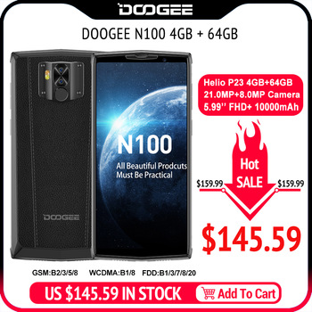 DOOGEE N100 Mobilephone 10000mAh Battery Fingerprint 5.9inch FHD+ Display 21MP Camera MT6763 Octa Core 4GB 64GB Cellphone 4G-LTE