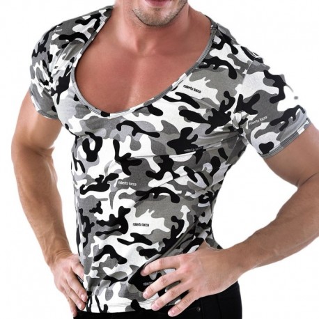 Roberto Lucca V-Neck T-Shirt - Camouflage L
