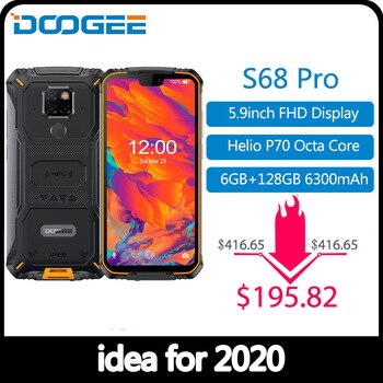 IP68 Waterproof DOOGEE S68 Pro Rugged Phone Wireless Charge NFC 6300mAh 12V2A Charge 5.9 inch FHD+ Helio P70 Octa Core 6GB 128GB