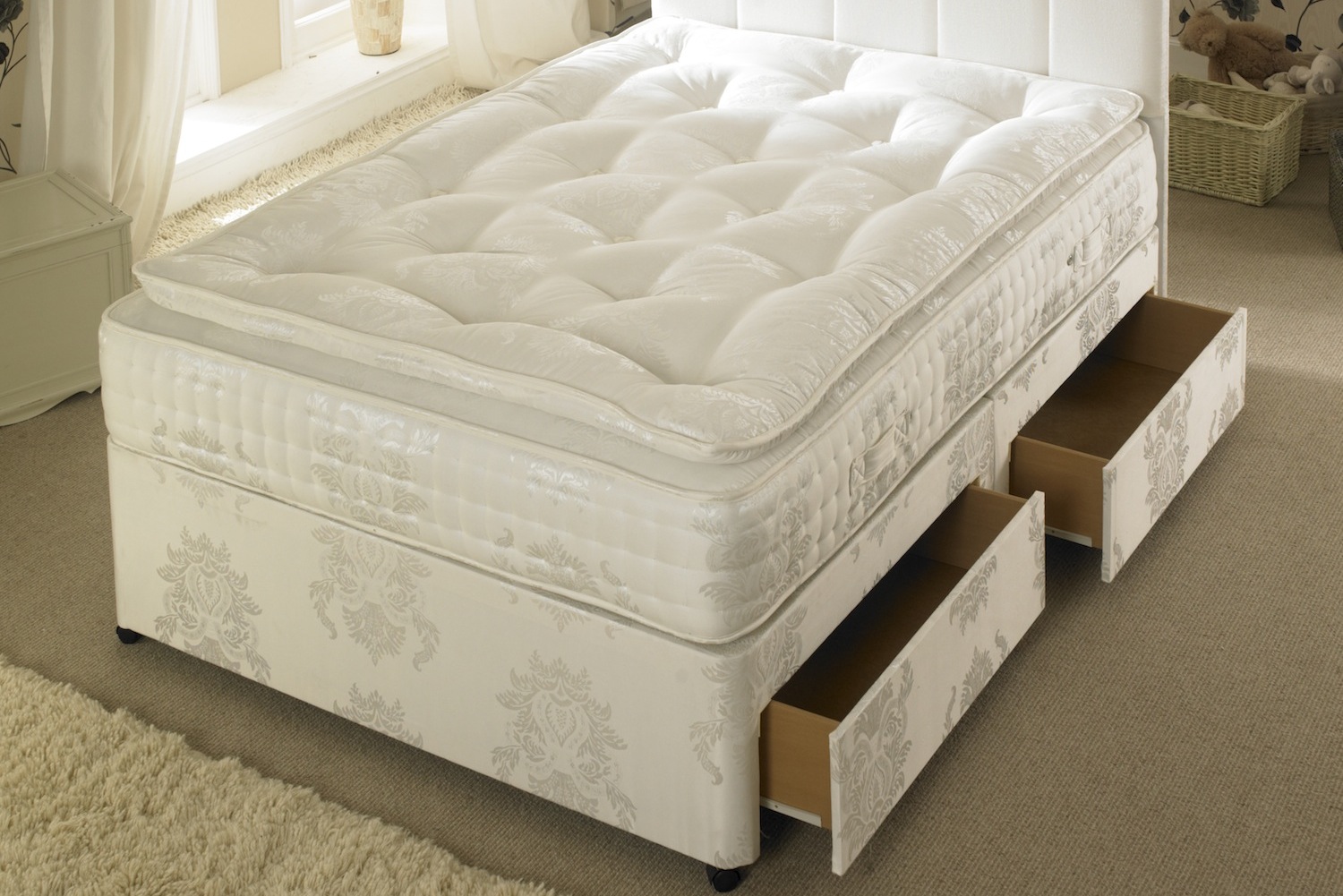 Joseph VIP 3000 Pillow Top Divan Bed-Super King Zip & Link-2 Drawers Either Side