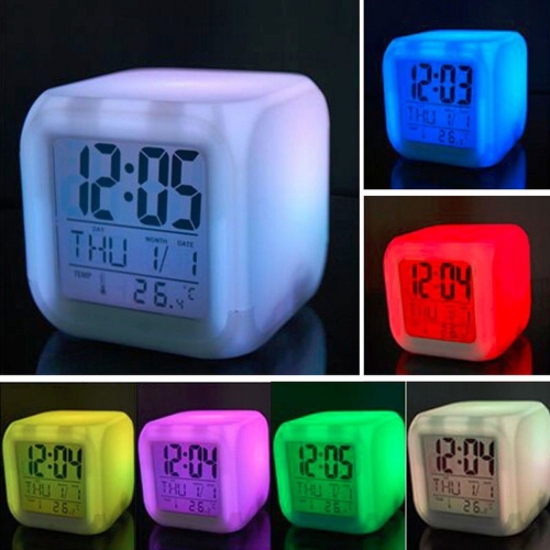 7 Changing Colors Multi-function LED Digital Alarm Clock Cube Glowing in the Dark Home Decor Famous Rock Band Girls Boys Style