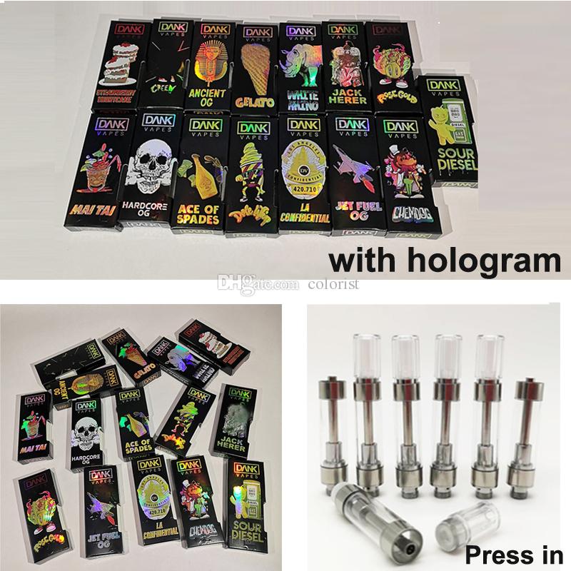 Hologram Dank Vapes Empty Pen Cartridges Box Holographic Packaging Logo Serial Numer Carts M6T Vaporizer 1 Gram Kit Ceramic Oils Press in