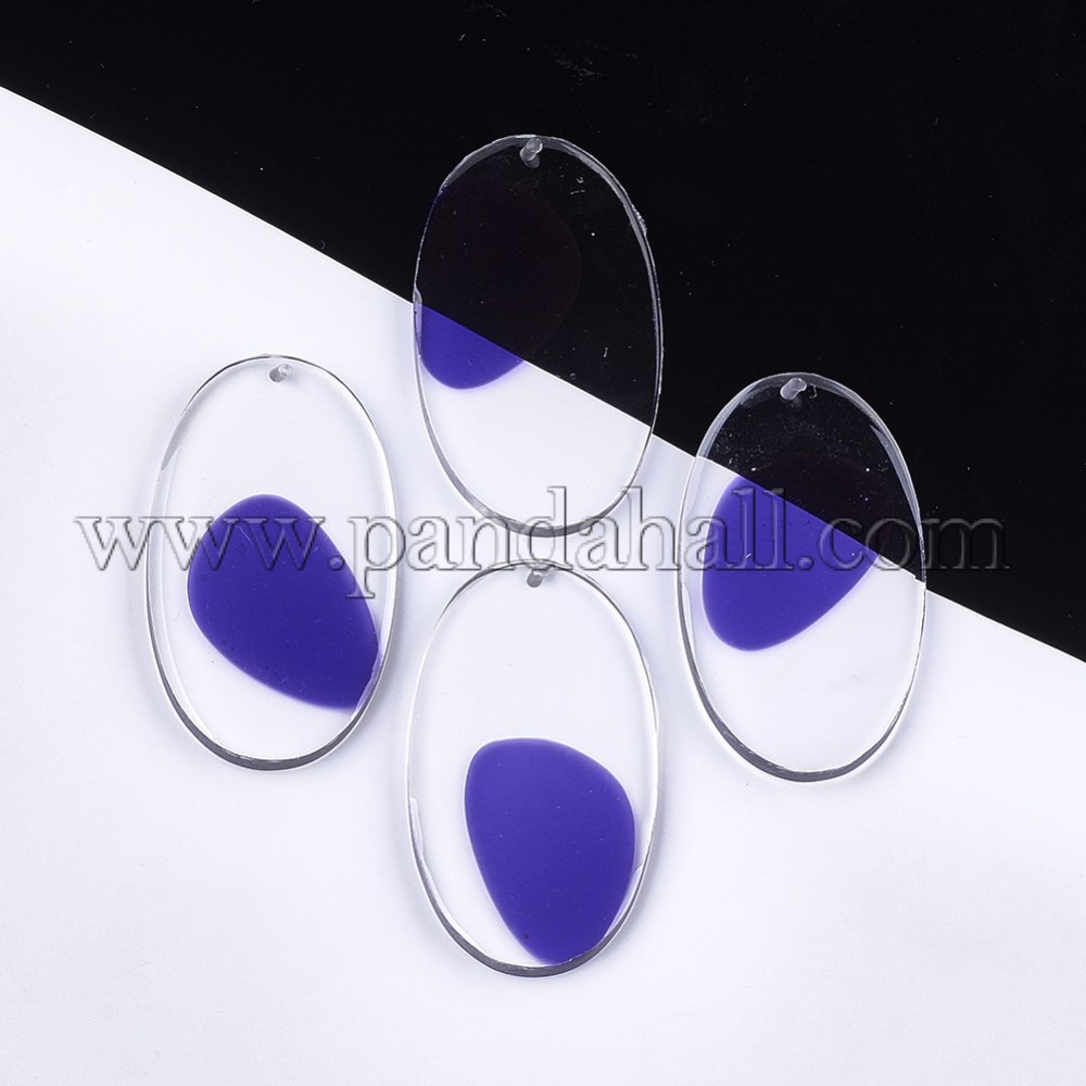 Transparent Resin Big Pendants, Oval, BlueViolet, 50x28x3.5mm, Hole: 1.4mm