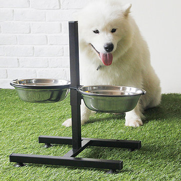 Pet Feeder Dog Cat Water Food Bowl Dish Elevated Double