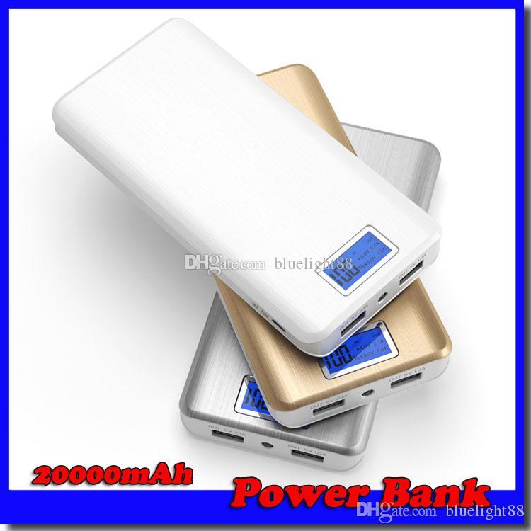 20000mAh Power Bank 2 USB Port Charger External Backup Battery With Retail Box For iPhone LG Samsung Free shipping