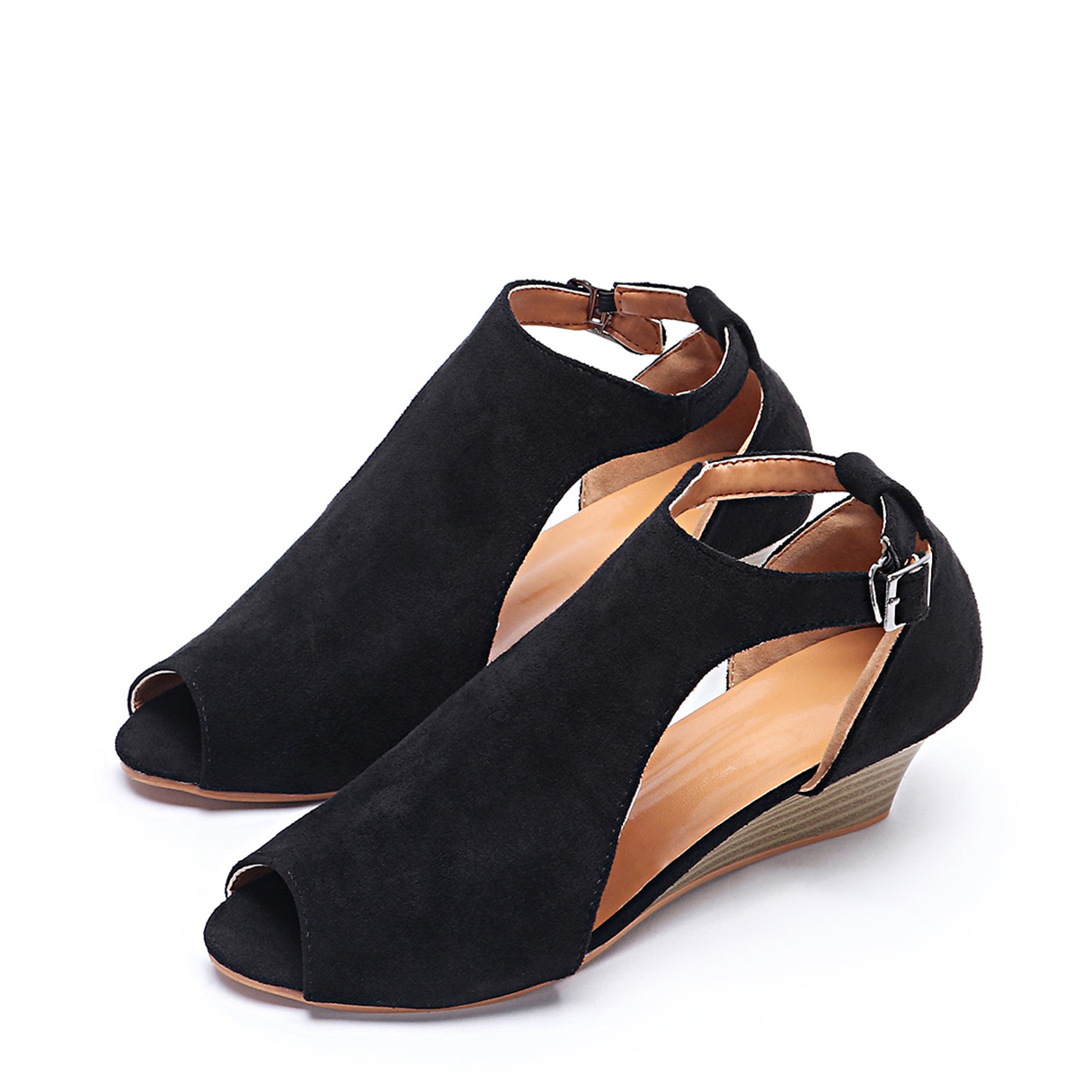 Black Peep Toe Wedge Design Sandals