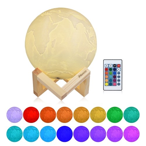 Aibecy 15cm / 5.9in 3D Impreso lámpara de tierra LED luz 16 colores RGB brillo ajustable Touch & Remote Control USB de recarga con soporte de madera Festival regalo Inicio Western Restaurant luz decorativa de la noche