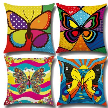 Colorful Retro Butterfly Art Pillow Case