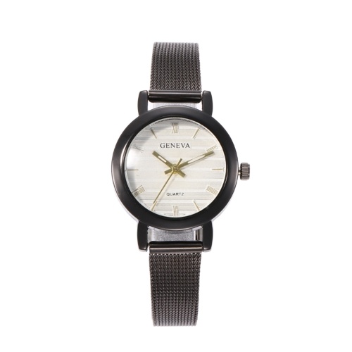 Reloj de cuarzo de tiempo de número romano simple Reloj de pulsera de malla de aleación de moda para mujer