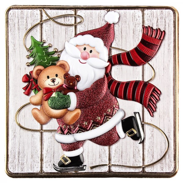 Relief-Sticker, Weihnachtsmann auf Holzpaneelen, Holz-& Metallic-Optik, 18cm ...