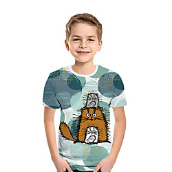 Enfants Garçon T-shirt Tee-shirts Manches Courtes Chat 3D effet Animal Bleu Enfants Hauts Eté Actif Usage quotidien Standard 3-12 ans miniinthebox