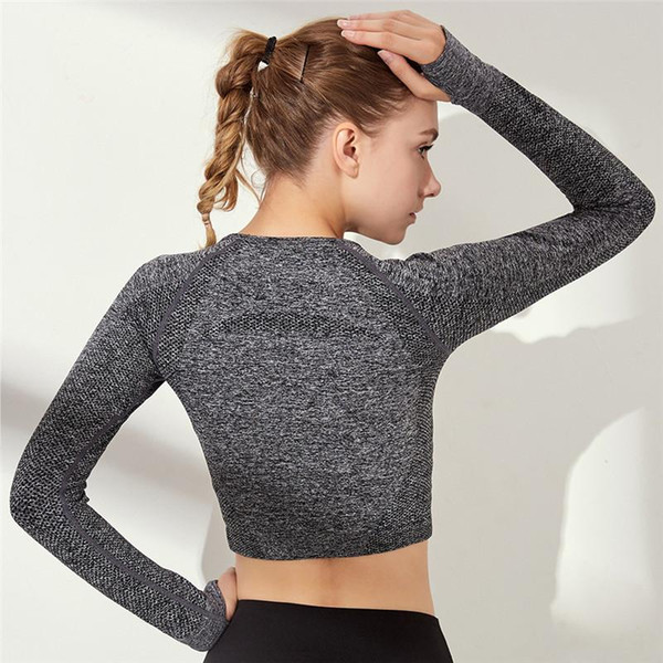 Sports Outdoor Europe and America Leisure Fitness Skinny Nylon Stretch Yoga Wear Long Sleeve Top Wholesale