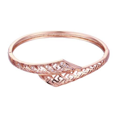 Brass Bangle Bracelet Embedded with AAA Zircon with An Opening & Hollow Lines Golden & Rose Golden Fashional Accessories for Women