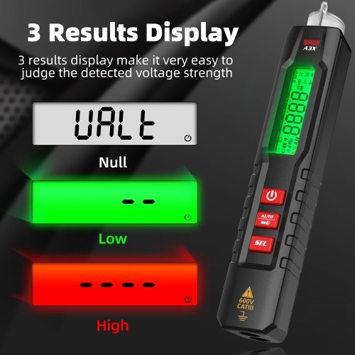 Type de stylo multimètre numérique testeur portable voltmètre écran bicolore 1,9 pouces TRMS tension capacité résistance fréquence diode continuité température NCV mesure multimètre multifonction