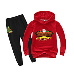 Kinder Jungen Aktiv Weihnachten Freizeitskleidung Weihnachtsmann Druck Patchwork Druck Langarm Standard Kleidungs Set Rote