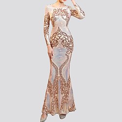 Mermaid / Trumpet Elegant Sparkle  Shine Party Wear Formal Evening Dress Jewel Neck Long Sleeve Floor Length Sequined with Sequin 2022 Lightinthebox