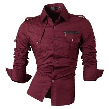 Jeansian Men's Casual Dress Shirts Fashion Desinger Stylish Long Sleeve Slim Fit 8371 WineRed