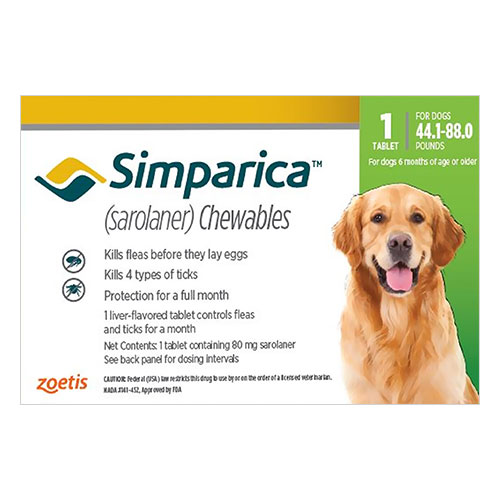 Simparica Chewable Tablet For Dogs 44.1-88 Lbs (Green) 1 Pack