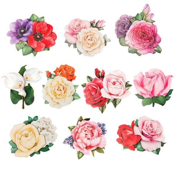 3-D Motive, Romantik-Blumen, 7-9 cm, 10 Motive