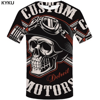 KYKU Skull T Shirt Men Black Tshirt Funny Punk Rock Clothes Military 3d Print T-shirt Hip Hop Mens Clothing Summer Streetwear