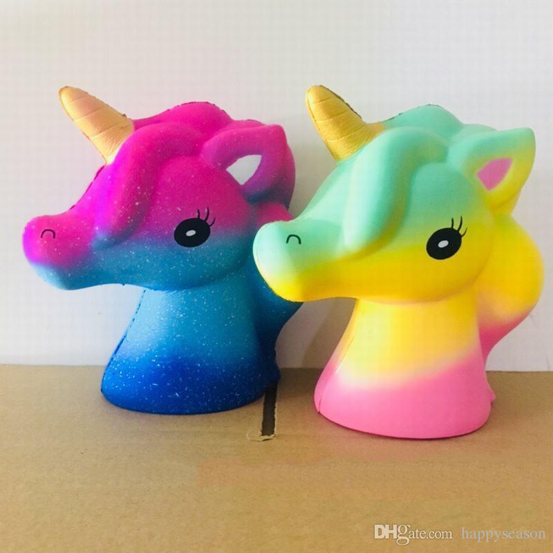 Jumbo Starry Unicorn Horse Head Toy Super Soft Cartoon Colorful Pony Squeeze Slow Rising Decompression Toys Kids Gift