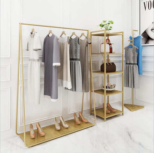 Clothing store display rack floor type combination gold women's cloth shop shelf middle island show racks