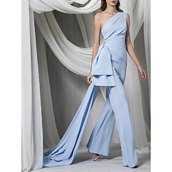 Jumpsuits Reformation Amante Elegant Wedding Guest Formal Evening Dress One Shoulder Sleeveless Court Train Stretch Fabric with Draping 2022 Lightinthebox
