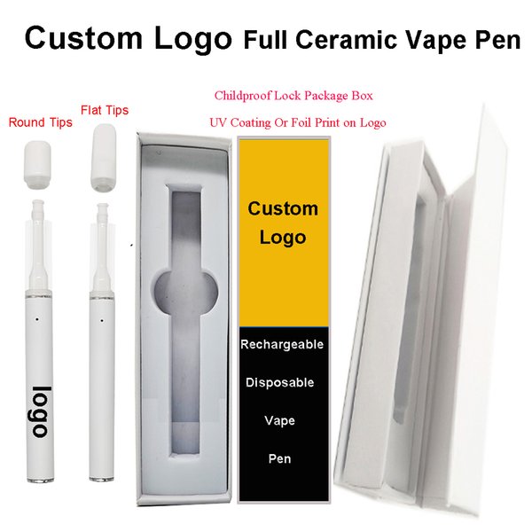 Full Ceramic Vape Pen Customized Disposable E-cigarettes Childproof Packaging 1.0ml Thick Oil Rechargeable Vaporizer Starter Kit 290mAh Battery Custom Logo Box